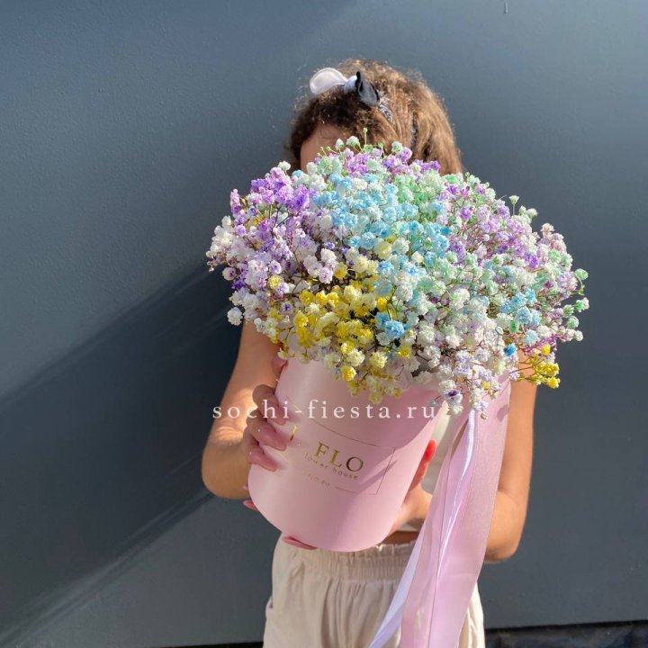Радужные гипсофилы в шляпной коробке в Армавире