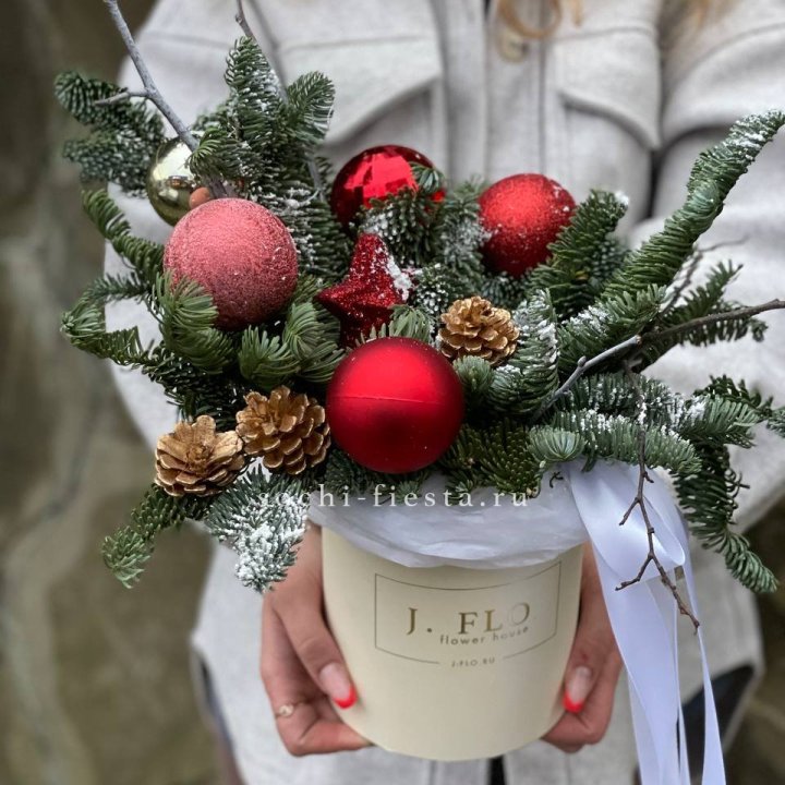 Новогодняя композиция в коробке ред в Армавире