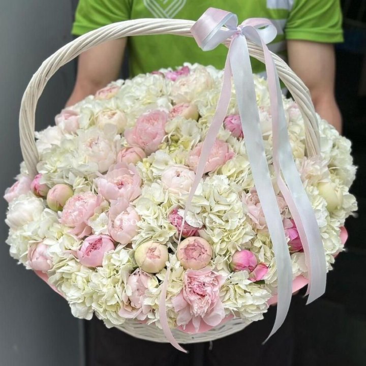 Премиум корзина гортензий и пионов в Армавире