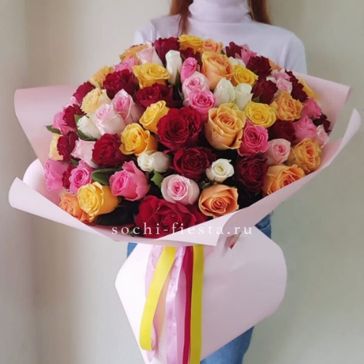 101 роза Кенийский микс "Нежность" в Армавире